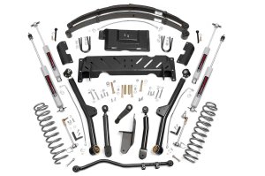 Jeep Cherokee Suspension Lift Kit - Rough Country - 4.5 Inch Lift | Long Arm | RR Leafs | NP242 | Premium N3 Shocks - '84-'01